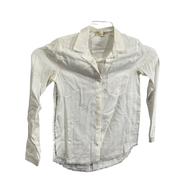 Cloth & Stone XS White Tencel Button-Down Shirt W/ Frayed Hem & Pocket - Picture 1 of 12